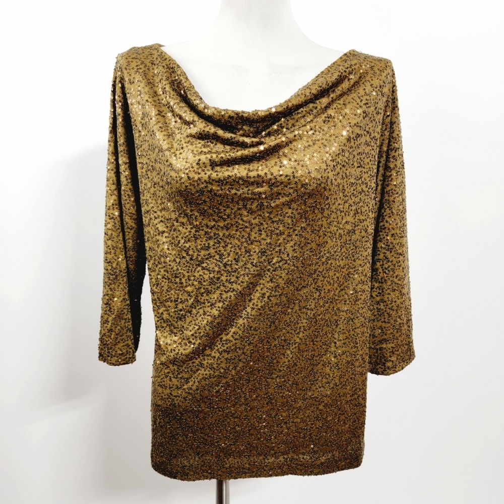 Eileen Fisher large green silk sequin top